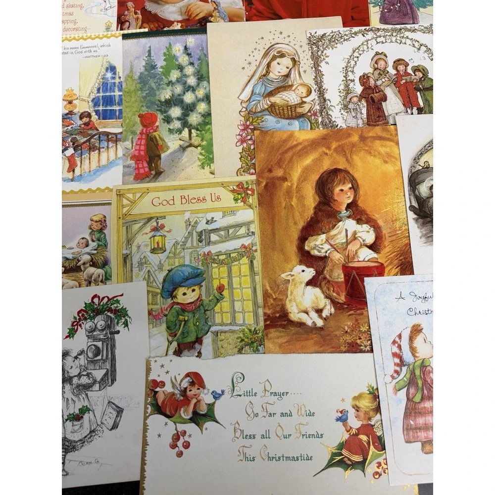Vintage Christmas Cards Fronts ONLY Kids Children Scrapbooking Crafts Lot of 50+